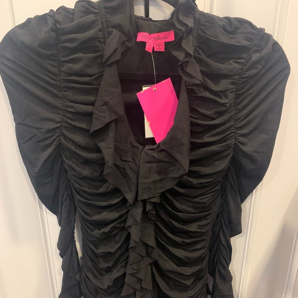 NWT S BETSEY JOHNSON RUCHED BLACK LONG SLEEVE TOP